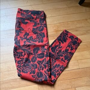 AG Adriano Goldschmied Red and Black Floral Skinny Jeans